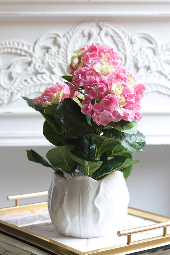 doniczkowa hortensja Różowo-Żółta, wysokiej jakości sztuczne kwiaty