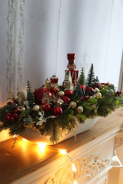 Christmas Estate Laos White, duży stroik świąteczny LED, wym.42x95cm 