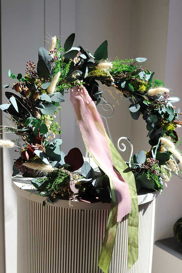 Boho Green, dekoracyjny wianek ze stabilizowanych roślin, śr.43cm