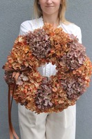 Fall Hydrangeas, wianek na drzwi z pomarańczowych hortensji