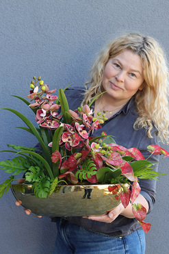 Dekoria Laos Granada, sztuczny storczyk w łódce, wym.43x54cm