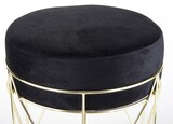 Oasis, welurowa pufa z ozdobną podstawą, czarna, wym.38x35cm