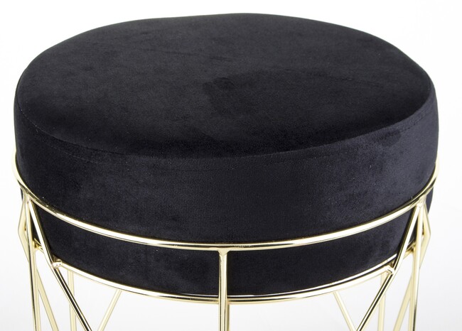 Oasis, welurowa pufa z ozdobną podstawą, czarna, wym.38x35cm