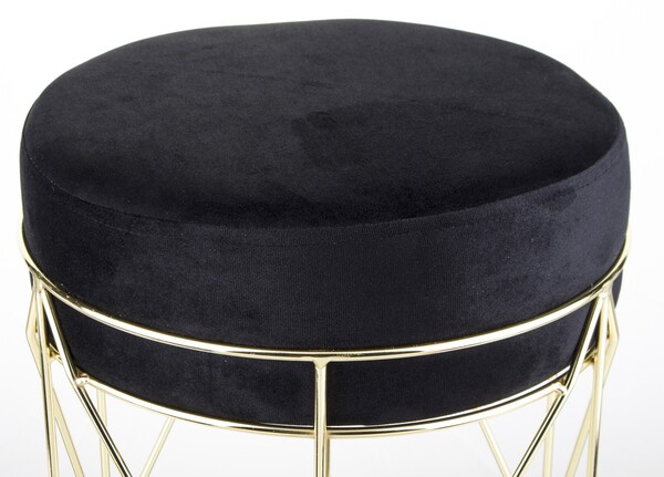 Oasis, welurowa pufa z ozdobną podstawą, czarna, wym.38x35cm