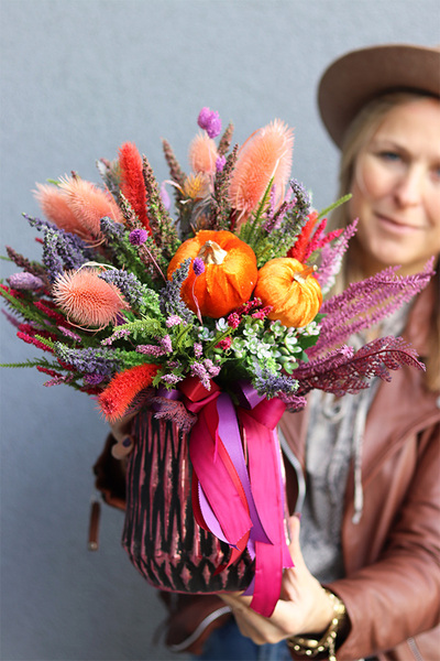 Wrzosy Bosco Pink, jesienna kompozycja w wazonie