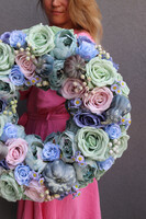 Pumpkin Blue, niebieski jesienny wianek z dyniami