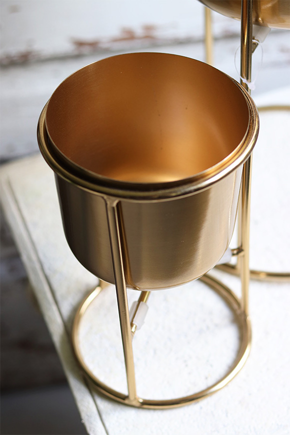 Złotano, metalowa doniczka / osłonka na stojaku, kpl.2szt