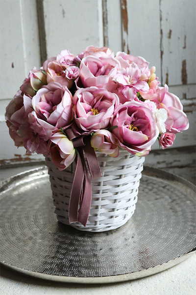 Kenda, koszyczek pełen różowych kwiatów, wym.29x22cm 
