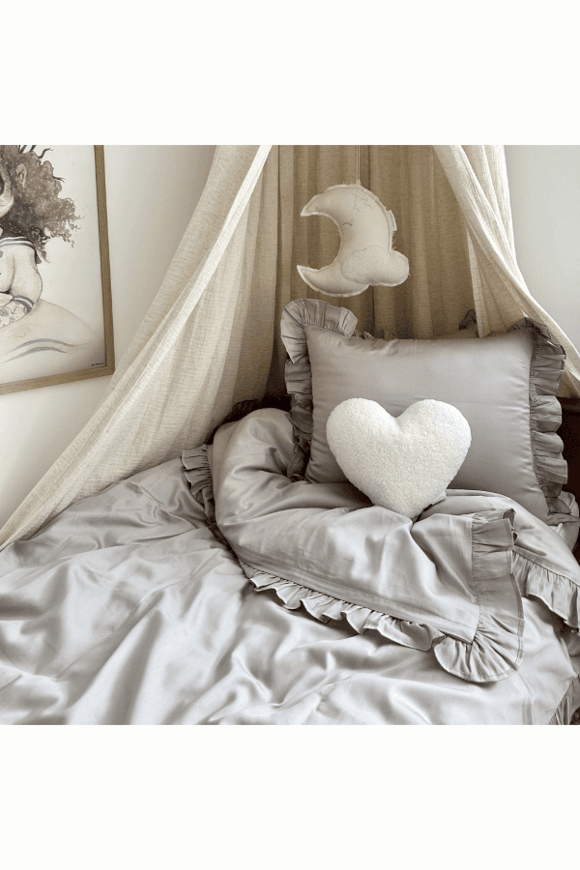 Margaret, komplet pościeli bawełnianej z falbaną, ciemny beż