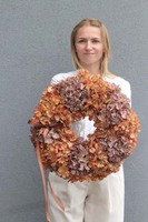 Fall Hydrangeas, wianek na drzwi z pomarańczowych hortensji