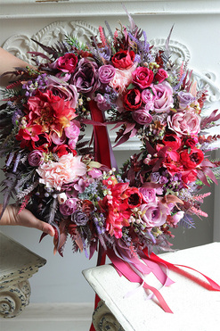 Melise Morelia 2, fioletowo-różowy wianek z wstążkami, śr.45cm