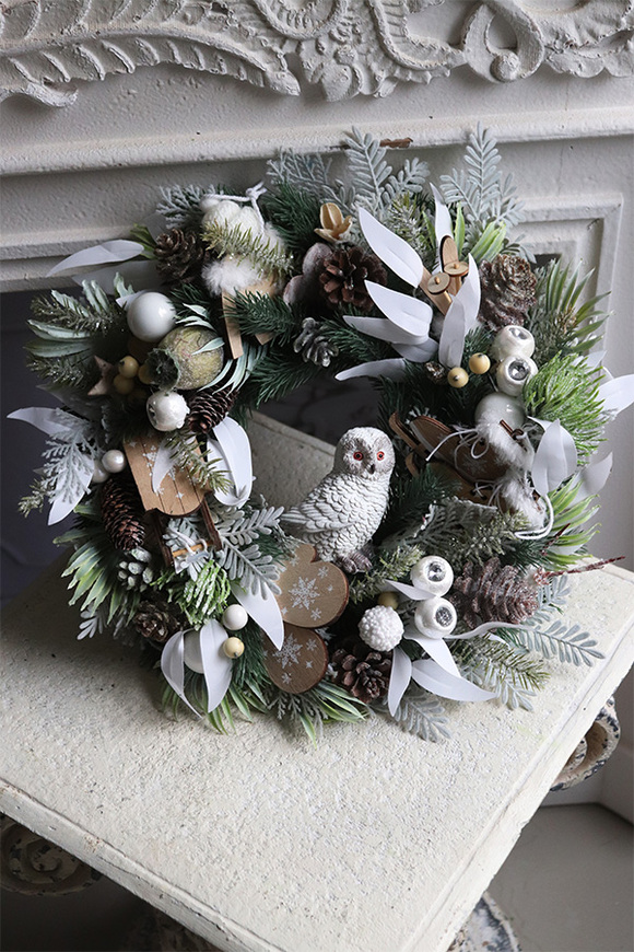 Zimowa Sowa, świąteczny wianek na drzwi
