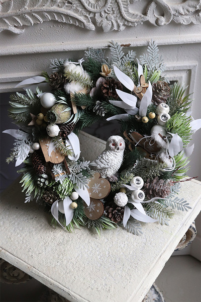 Zimowa Sowa, świąteczny wianek na drzwi