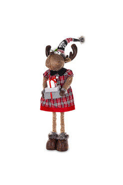 Czerwony Rudolf B, laleczka zimowa stojąca renifer, dziewczynka, wys.80cm