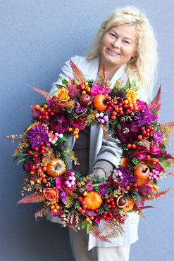 Autumn Moods, jesienny wianek z aksamitnymi dyniami, śr.55cm