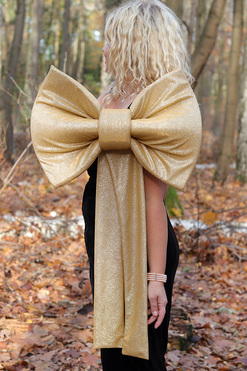 Gold Papillon, dekoracyjna kokarda pluszowa L, złota, wym.50x70cm 