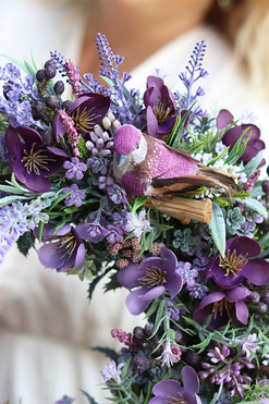 Fioletowe Ptaki, asymetryczny wianek na drzwi, rozp.37cm