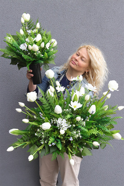 Lumina Biel Volcan, wiosenny komplet dekoracji nagrobnych, kompozycja + bukiet