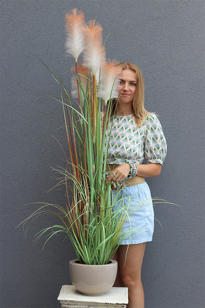 sztuczna trawa w donicy Pióropusze, beż, wys.150cm