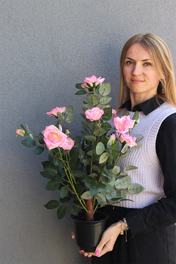 OD RĘKI Róża Pinky, sztuczna roślina w doniczce, wys.63cm