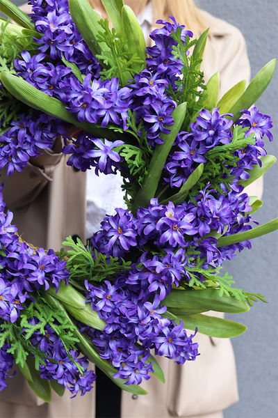 Hiacynty Fiolet, wiosenny wianek z hiacyntami