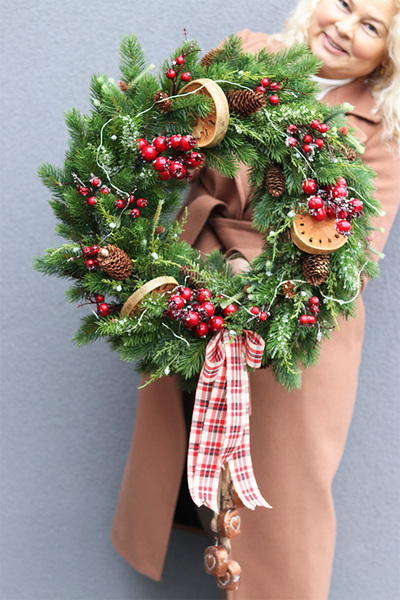 Idą Święta LED, zimowy wianek na drzwi