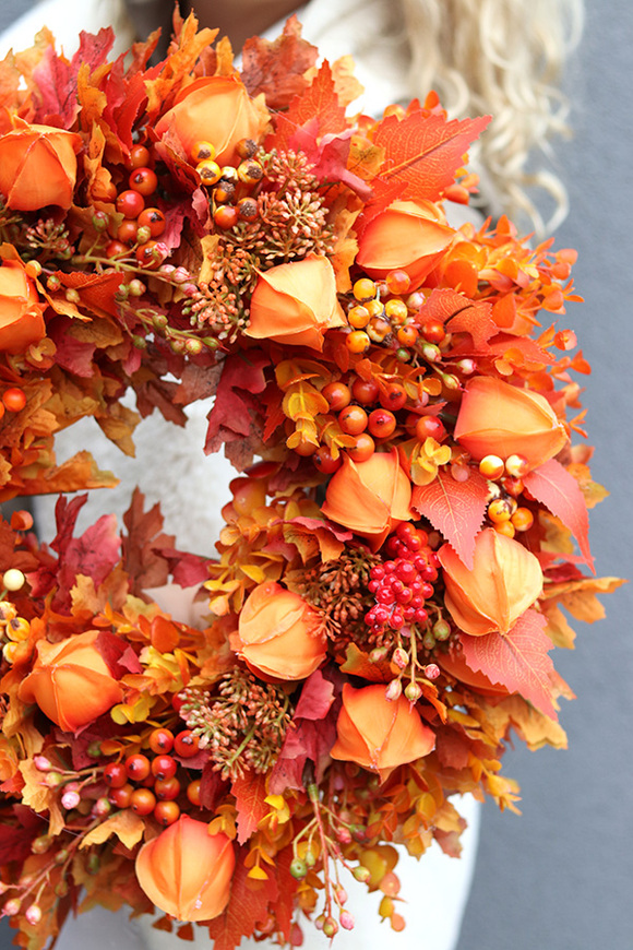 Miechunka u Kate, gęsty jesienny wianek na drzwi, śr.43cm