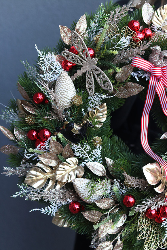 Złota Noc, klasyczny złoty bożonarodzeniowy wianek, śr.46cm