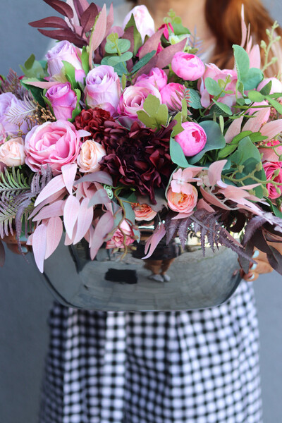 Tehera Silver, barwna kompozycja w srebrnej donicy