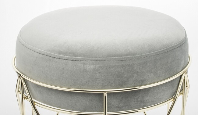 Oasis, welurowa pufa z ozdobną podstawą, szara, wym.38x35cm 