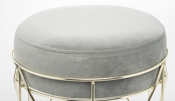 Oasis, welurowa pufa z ozdobną podstawą, szara, wym.38x35cm 