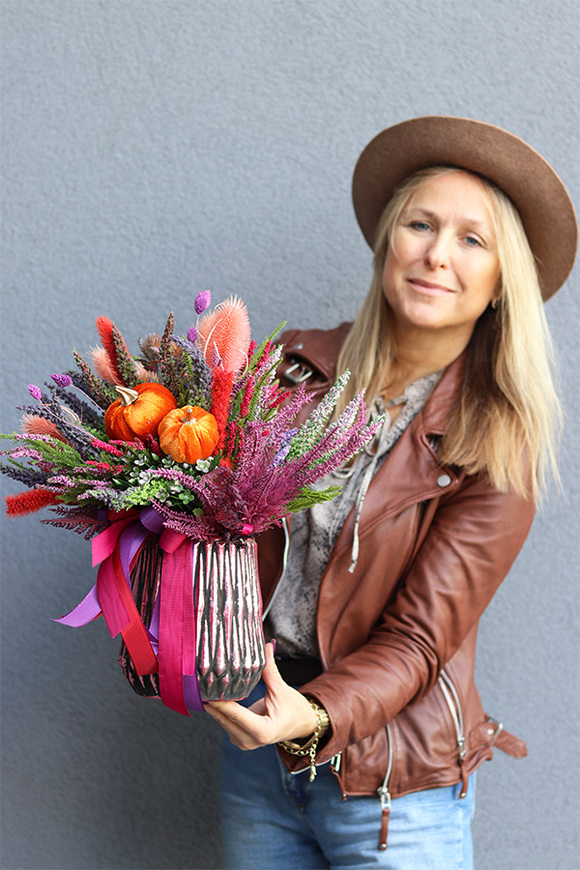 Wrzosy Bosco Pink, jesienna kompozycja w wazonie