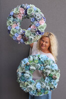 Pumpkin Blue, niebieski jesienny wianek z dyniami