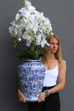 Amfora Blue Busan 2, sztuczny storczyk w amforze, wys.100cm