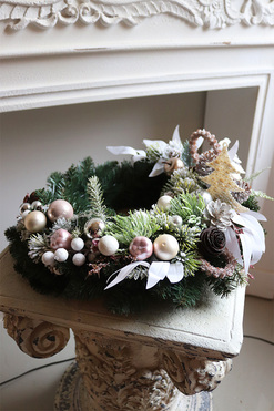 Biała Zima, wianek świąteczny / stroik, śr.38cm