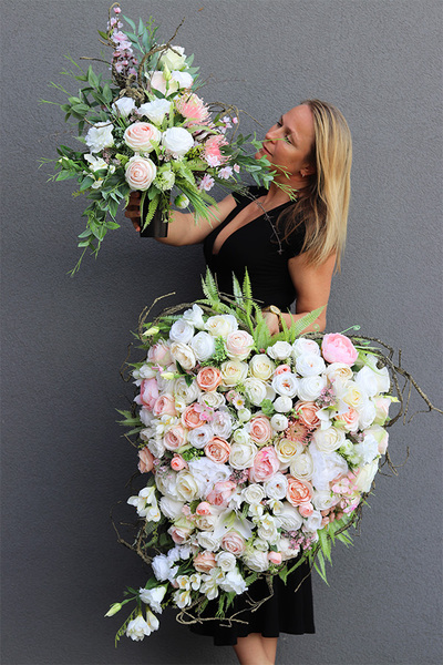 Felicja Serce, komplet dekoracji nagrobnych, bukiet+wiązanka