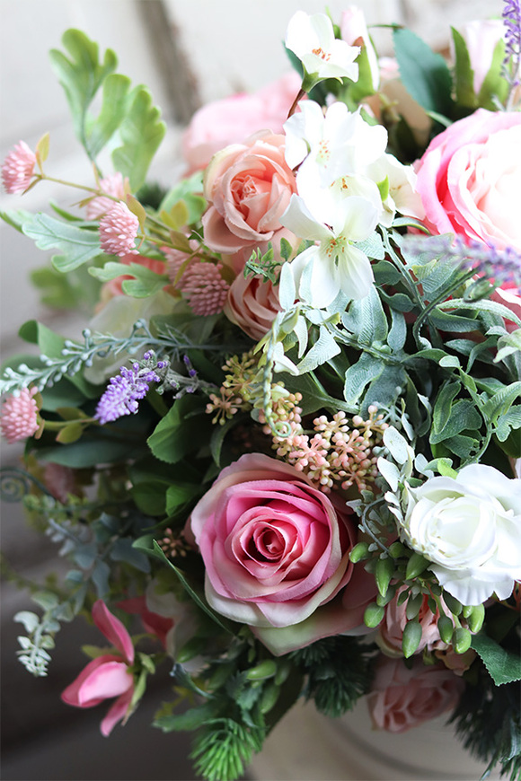 Rossalinda, welurowy flowerbox z różowymi kwiatami, wym.43x44cm 