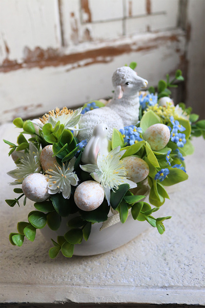 bajkowy stroik wielkanocny, Baranek, wym.17x32cm  