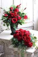 Czerwone Róże, bukiet nagrobny we wkładzie, wys.48cm 