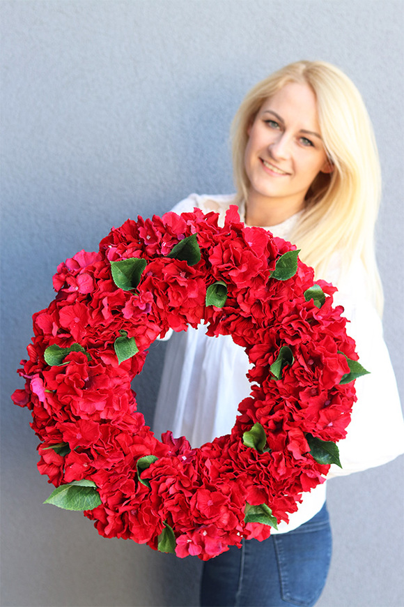 Red Hydrangea, czerwony wianek hortensji, śr.44cm 