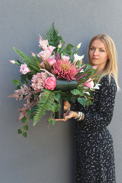 Astry Pink Modeno 2, jesienny bukiet nagrobny we wkładzie, dł.60cm