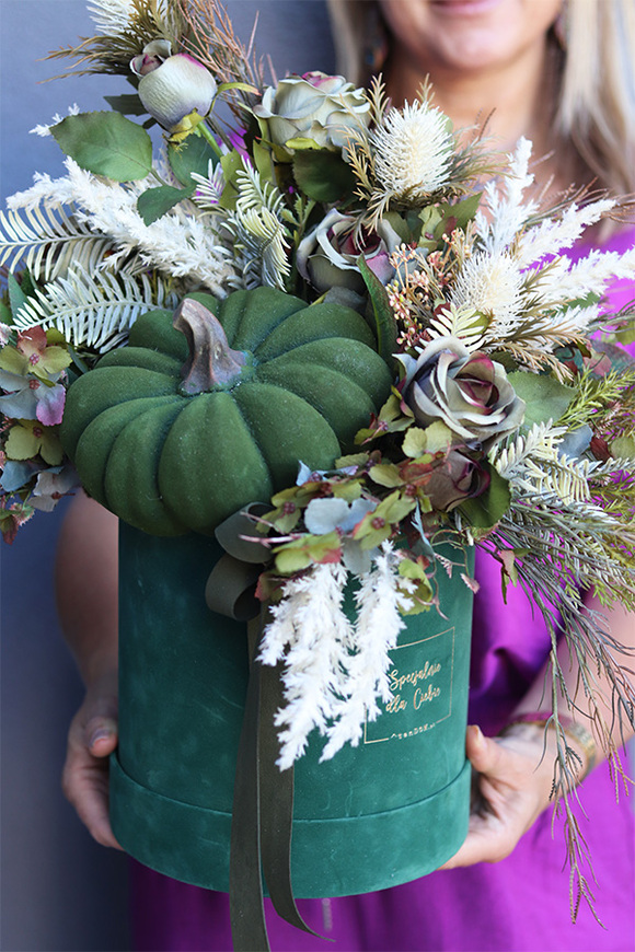 Autumn Mood Green, welurowy flowerbox jesienny, wym.45x40x42cm