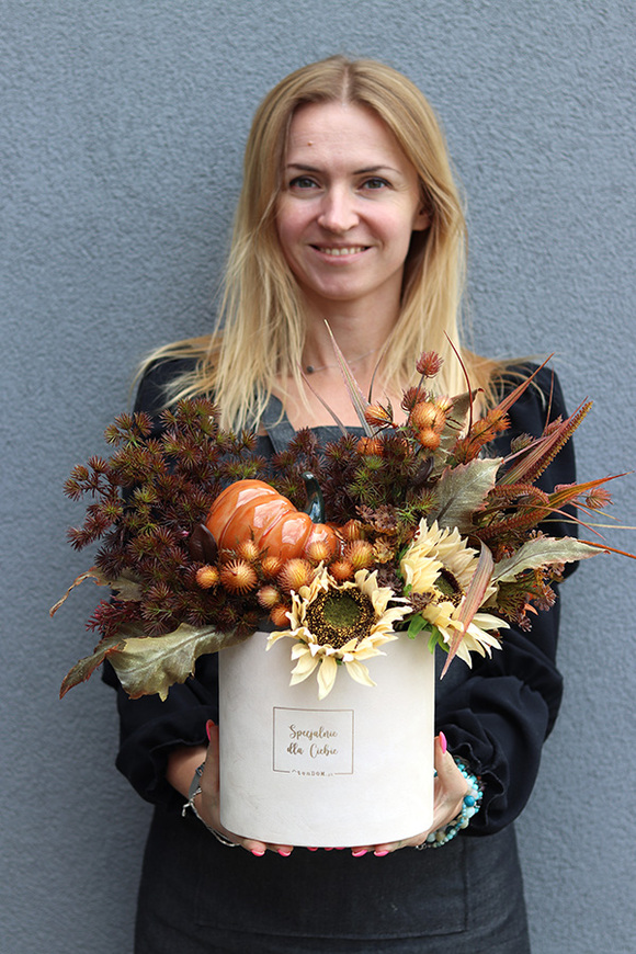 Autumn Pumpkin, box jesienny z ceramiczną dynią, wys.40cm