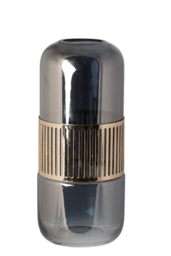 Kassandra, szklany wazon z metalową dekoracją, C, wym.13x13x30cm