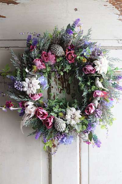 delikatny wianek, Łąka Pełna Życia, śr.43cm + wystające elementy