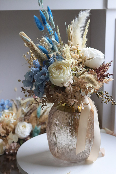 Boho Blue La Scala, dekoracyjny bukiet w wazonie