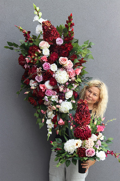 Burgundia, komplet dekoracji nagrobnych, wiązanka+bukiet