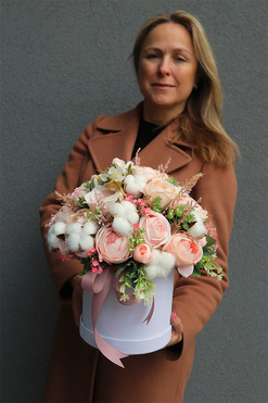 Cotton Pink, flowerbox z bawełną, wys.35cm 