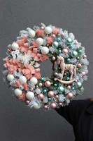  Konik Miętowy, świąteczny różowy wianek dekoracyjny