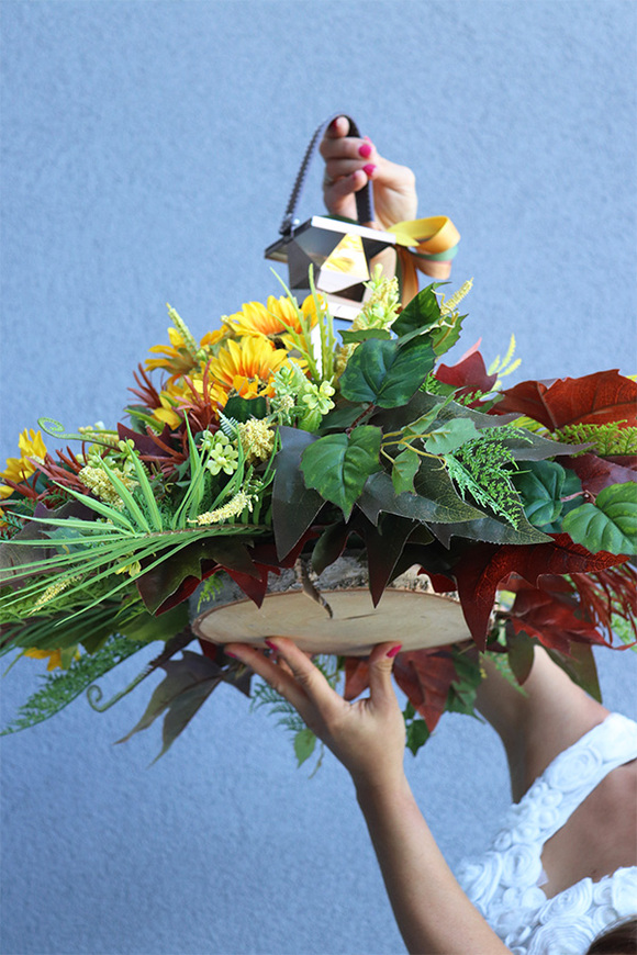 Angelo Garden Jesień, lampion nagrobny ze słonecznikami, wys.41cm